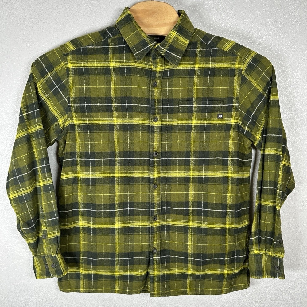 Marmot Flannel Button Up Shirt Mens Size Large Green Plaid Organic Cotton - Picture 2 of 6